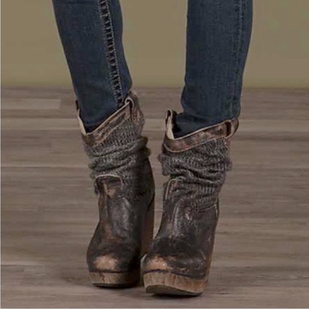 NEW BED STU Bruges Slouchy Leather Wedge Boots Size 8.5 Distressed - Picture 16 of 16